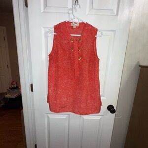 Michael Kors Coral Sleeveless Blouse with Eyelet Detail